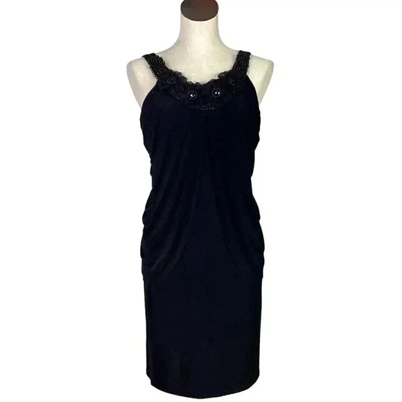 Joseph Ribkoff Women 4 Draped Cocktail Dress Black Beaded Floral Stretch Retro - Picture 1 of 8